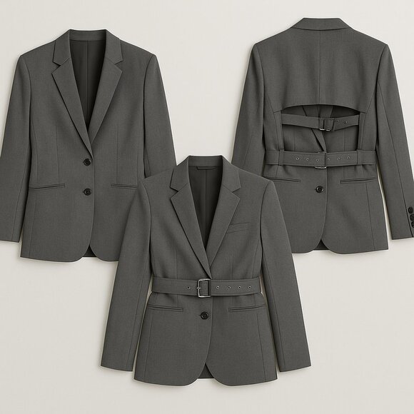 Helmut Lang Cutout Back Gray Wool Belted Blazer Jacket NWOT Women’s - Picture 3 of 11